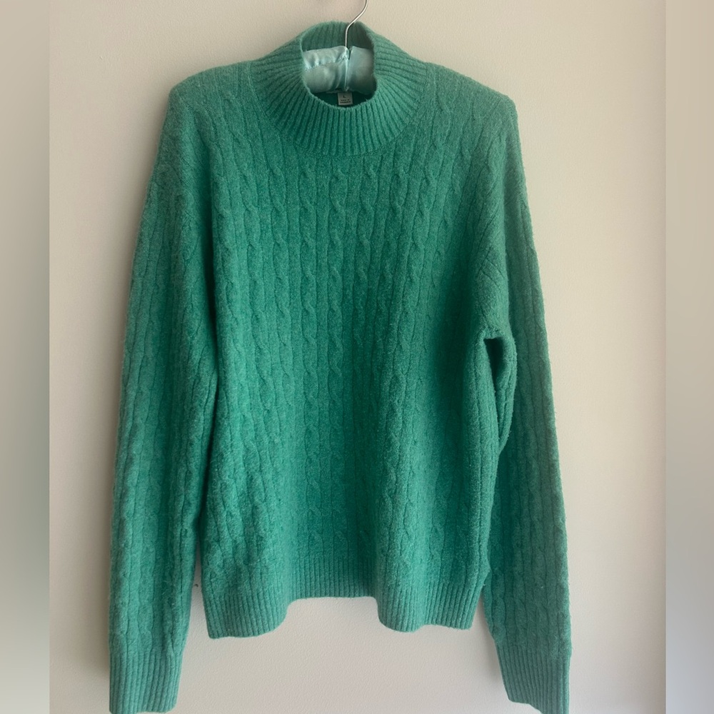 J. Crew Women's Cable Knit Crewneck Sweater in Teal Green